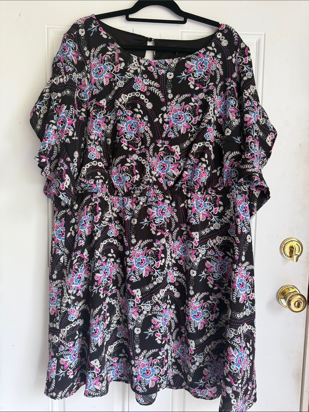 As U Wish Black Mini Dress with Pink & Blue Floral Print